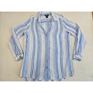 Jones & Co Womens 100% Linen Striped Button-Up Shirt Size M Long Sleeve